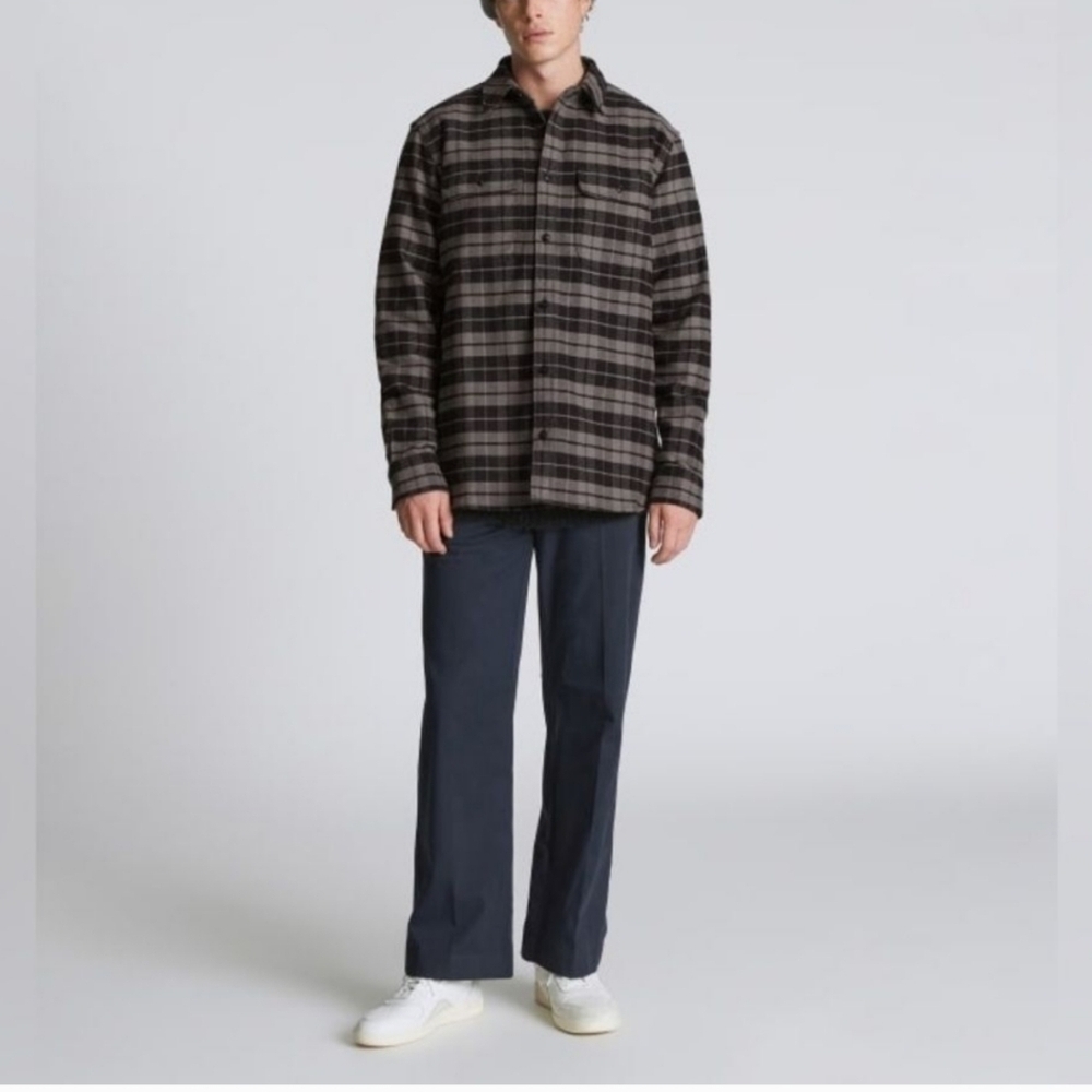Everlane shacket plaid mens button down XL casual cozy y2k gray black office